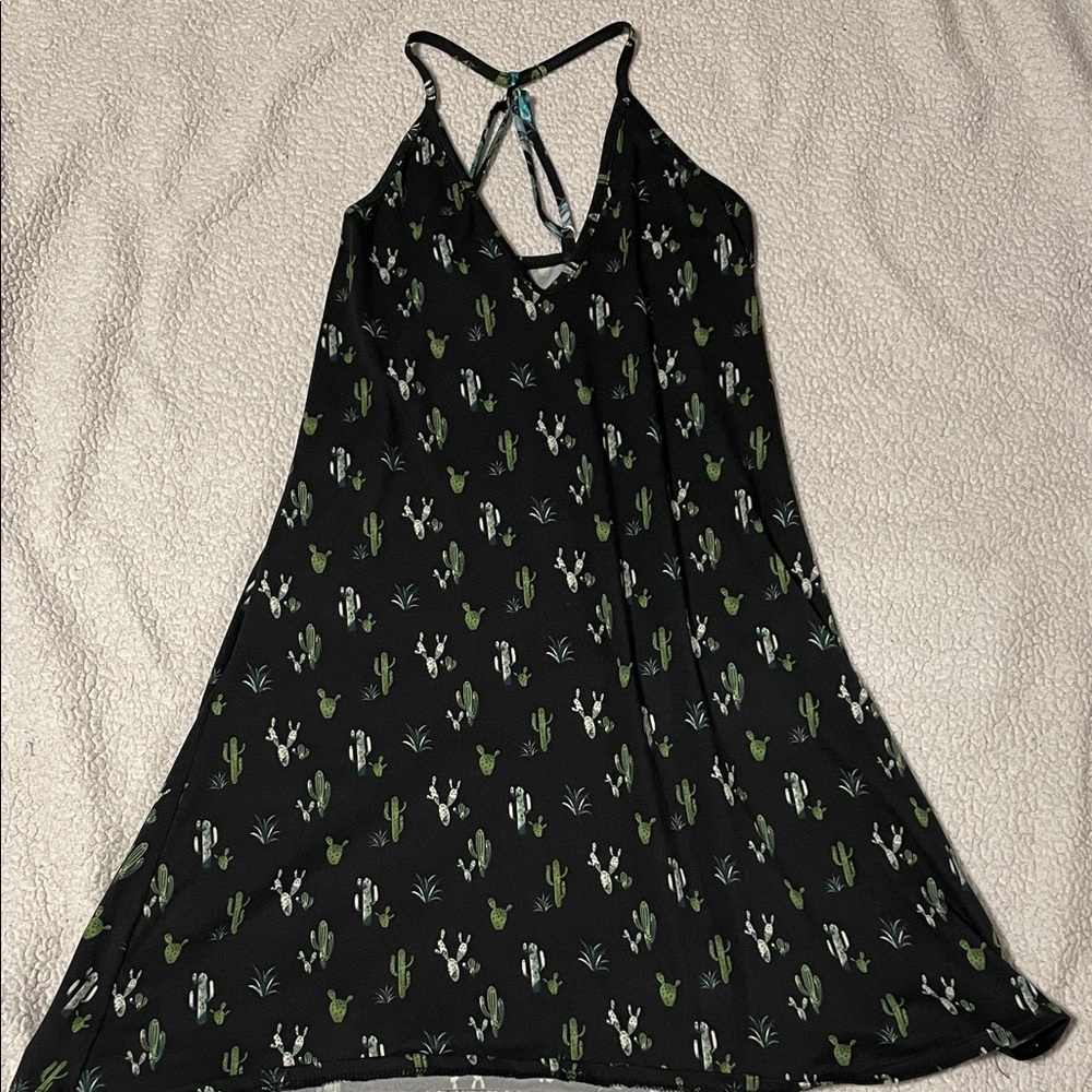 Elegant Black Cactus Print Backless Dress